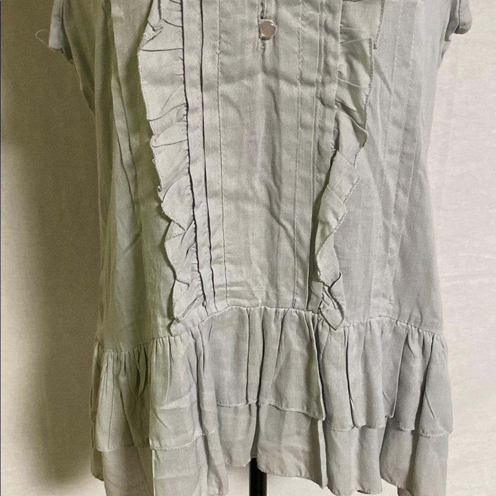 Soft Blue Ruffled Pleated Blouse - Picture 3 of 9